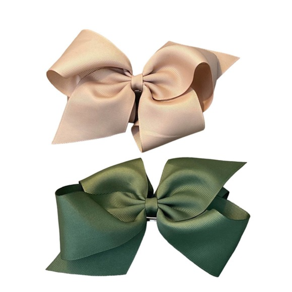 Set of 2 Ribbon‎ Barrettes Tan and Green Pre-Owned